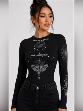 Manière De Voir Celestial Moth Graphic Bodysuit Black S